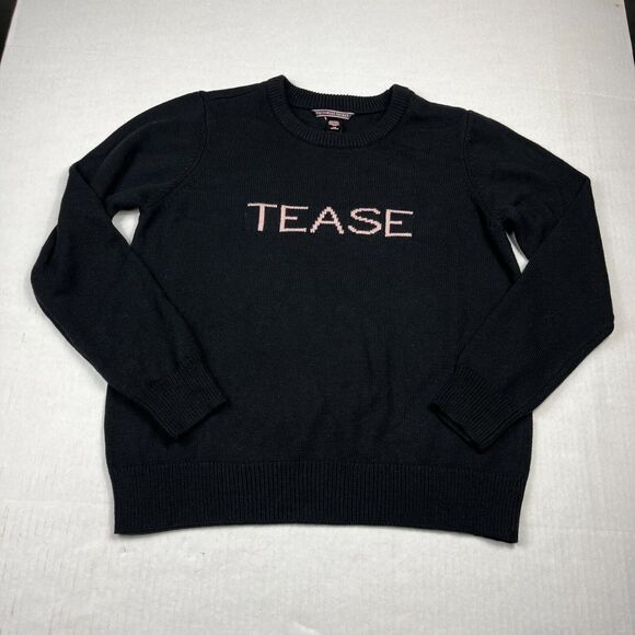 Victorias Secret Y2K Tease Graphic Print Sweater Black Lounge Comfort Pullover - Picture 1 of 10
